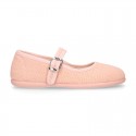 SALMON LINEN Stylized little Girl Mary Jane shoes.