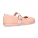 SALMON LINEN Stylized little Girl Mary Jane shoes.