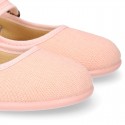 SALMON LINEN Stylized little Girl Mary Jane shoes.