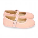 SALMON LINEN Stylized little Girl Mary Jane shoes.