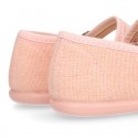 SALMON LINEN Stylized little Girl Mary Jane shoes.