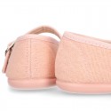 SALMON LINEN Stylized little Girl Mary Jane shoes.