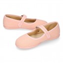 SALMON LINEN Stylized little Girl Mary Jane shoes.