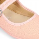 SALMON LINEN Stylized little Girl Mary Jane shoes.