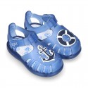 NAUTICAL design kids jelly shoes for the Beach and Pool with hook and loop strap closure.