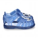 NAUTICAL design kids jelly shoes for the Beach and Pool with hook and loop strap closure.