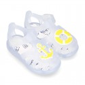 NAUTICAL design kids jelly shoes for the Beach and Pool with hook and loop strap closure.