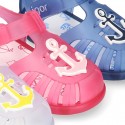 NAUTICAL design kids jelly shoes for the Beach and Pool with hook and loop strap closure.