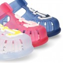 NAUTICAL design kids jelly shoes for the Beach and Pool with hook and loop strap closure.