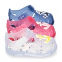 NAUTICAL design kids jelly shoes for the Beach and Pool with hook and loop strap closure.