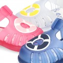 NAUTICAL design kids jelly shoes for the Beach and Pool with hook and loop strap closure.