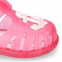 NAUTICAL design kids jelly shoes for the Beach and Pool with hook and loop strap closure.