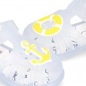 NAUTICAL design kids jelly shoes for the Beach and Pool with hook and loop strap closure.