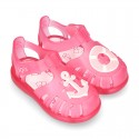 NAUTICAL design kids jelly shoes for the Beach and Pool with hook and loop strap closure.