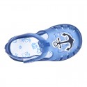 NAUTICAL design kids jelly shoes for the Beach and Pool with hook and loop strap closure.
