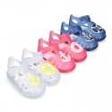 NAUTICAL design kids jelly shoes for the Beach and Pool with hook and loop strap closure.