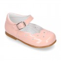 Waves and perforated design Girl Halter little Mary Jane shoes in SOFT PATENT leather.