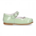 Waves and perforated design Girl Halter little Mary Jane shoes in SOFT PATENT leather.