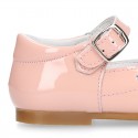 Waves and perforated design Girl Halter little Mary Jane shoes in SOFT PATENT leather.
