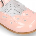 Waves and perforated design Girl Halter little Mary Jane shoes in SOFT PATENT leather.