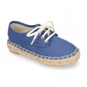 LINEN canvas Laces up style kids espadrille shoes.