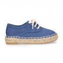 LINEN canvas Laces up style kids espadrille shoes.