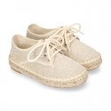 LINEN canvas Laces up style kids espadrille shoes.