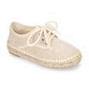 LINEN canvas Laces up style kids espadrille shoes.