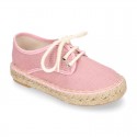 LINEN canvas Laces up style kids espadrille shoes.