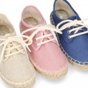 LINEN canvas Laces up style kids espadrille shoes.