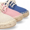 LINEN canvas Laces up style kids espadrille shoes.