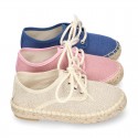 LINEN canvas Laces up style kids espadrille shoes.