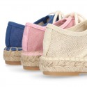 LINEN canvas Laces up style kids espadrille shoes.