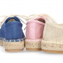 LINEN canvas Laces up style kids espadrille shoes.