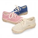 LINEN canvas Laces up style kids espadrille shoes.