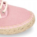 LINEN canvas Laces up style kids espadrille shoes.