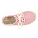 LINEN canvas Laces up style kids espadrille shoes.