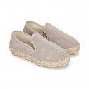 Natural color cotton canvas slip on style kids espadrille shoes.