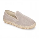 Natural color cotton canvas slip on style kids espadrille shoes.