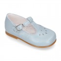 FLOWER design Girl T-Strap little Mary Jane shoes in soft nappa leather.