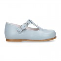 FLOWER design Girl T-Strap little Mary Jane shoes in soft nappa leather.