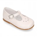 FLOWER design Girl T-Strap little Mary Jane shoes in soft nappa leather.