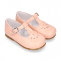 FLOWER design Girl T-Strap little Mary Jane shoes in soft nappa leather.