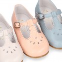 FLOWER design Girl T-Strap little Mary Jane shoes in soft nappa leather.