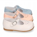 FLOWER design Girl T-Strap little Mary Jane shoes in soft nappa leather.