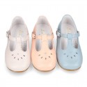 FLOWER design Girl T-Strap little Mary Jane shoes in soft nappa leather.
