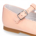 FLOWER design Girl T-Strap little Mary Jane shoes in soft nappa leather.