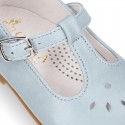 FLOWER design Girl T-Strap little Mary Jane shoes in soft nappa leather.