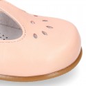 FLOWER design Girl T-Strap little Mary Jane shoes in soft nappa leather.