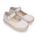 Cotton canvas little Mary Janes espadrille style shoes with FOWERS design lining.